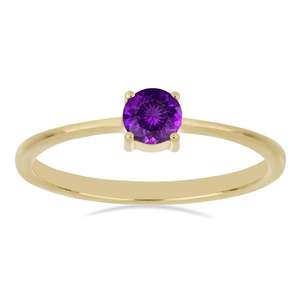 Anillo Solitario de Amatista Púrpura Fabulosa de 4 Puntas en Oro Rosa de 14k, Joyería Fina Personalizada, Anillo de Diseñador de Moda Clásico - Product Image 1