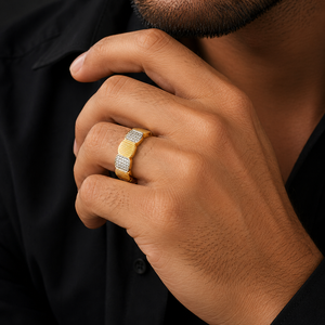 Mens 18KT Yellow Gold Geometric Link Style <b>Ring</b> Micro Pave Cubic Zirconia Multi Section Band <b>Statement</b> Wedding Party Gift - Product Image 5