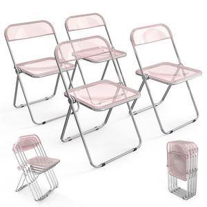 2 chaises pliantes de patio transparentes roses, design en plastique pliable pour le confort et le style - Product Image 3