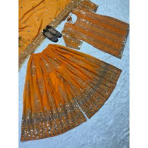 Top de soirée pour femmes-Ensemble Plazzo et Dupatta Broderie lourde - Product Image 6