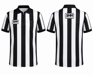 Chemise d'arbitre de football rayée noir et blanc pour hommes, col polo à demi-zip, poche poitrine, manches courtes, uniforme professionnel pour officiels SHH - Product Image 4