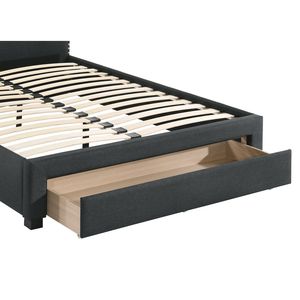 Letto singolo imbottito con testiera capitonné in tessuto di tela color antracite, con contenitore a cassetti e bottoni, 1 pz. - Product Image 3