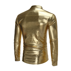 เสื้อเชิ้ตผู้ชายสีเงินลายหนังฟอยล์ผ้าซาติน แขนยาว ปกคอปก สำหรับใส่ในโอกาสทางการ ฤดูใบไม้ผลิ - Product Image 5
