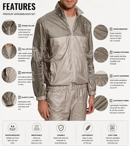 Ensemble court coupe-vent pour homme, extensible, léger, 100 % polyester, haute résistance au vent, entraînement, voyage en plein air, logo personnalisé - Product Image 5