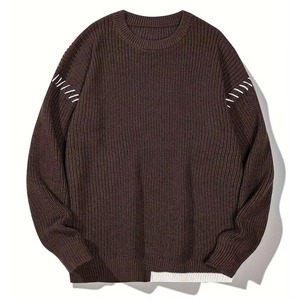 Pull classique pour homme en coton mélangé respirant, doublure en laine, logo frontal, manches longues, confortable pour l'hiver - Product Image 1