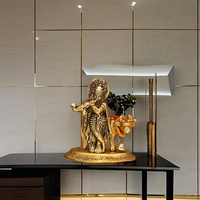 Krishna Idol Murti plaqué or avec vache Kamdhenu Sculpture en métal pour la décoration intérieure, le bureau ou la maison-Article cadeau
