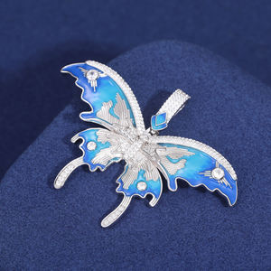 <b>Silver</b> Plated Butterfly Pendant With Zircon Stones Micro Insert Hiphop Themed Jewelry Unisex Gift - Product Image 2
