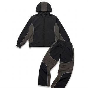 New Trends Custom Logo Black With Grey Panels Men's Nylon <b>Wind</b> <b>Breaker</b> Pant Sets For Summer <b>Wind</b> Cross Vintage Streetwear Jacket - Product Image 1