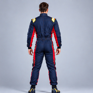 Combinaison de course pour homme à manches longues bleue avec accents rouges et jaunes, ignifuge, séchage rapide, imperméable, polyester/nylon, pour toutes les motos - Product Image 1