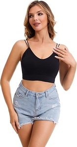 Sujetador deportivo sin aros para mujer, copa completa, talla grande, con tirantes ajustables de punto, sin costuras, espalda en U de nailon, lavable a máquina, para todas las estaciones - Product Image 2