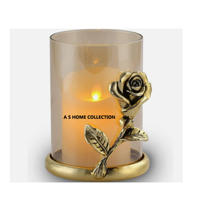 Portavelas de Latón con Acabado Antiguo y Diseño de Flor de Rosa, Estilo Lujoso, para Decoración del Hogar, con Material de Vidrio Redondo - Product Image 1