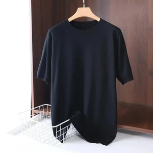 เสื้อยืดผู้ชายคอกลมถักนิตติ้งระบายอากาศได้ดีแขนสั้นเสื้อยืดสีทึบ - Product Image 4