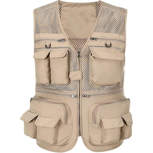 Gilet cargo multi-poches en toile pour homme, col en V, fermeture éclair, décontracté, respirant, longueur standard, pour la chasse et le sport - Product Image 3