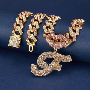 Lujo hecho a mano hombres Hip Hop 925 Plata Rosa chapado en oro F letra diamante VVS Moissanite estilo helado joyería de fiesta personalizada - Product Image 1