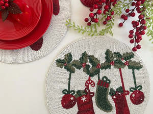 Handcrafted Luxury <b>Beaded</b> Round Eco-Friendly <b>Placemat</b> Knitted Embroidery Techniques for Festive Holiday Dining Wedding Party Use - Product Image 3