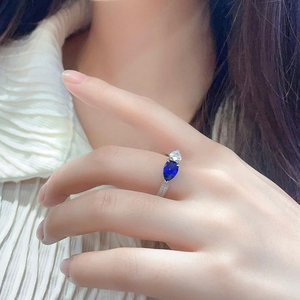 <b>Sapphire</b> Blue <b>White</b> Pear Cut Moissanite <b>Ring</b> Two Pear Stone Side Round Accent <b>White</b> <b>Gold</b> Engagement <b>Ring</b> 10K Solid <b>Gold</b> <b>Ring</b> - Product Image 1
