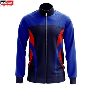 INDEX Men's Sporty <b>Racer</b> <b>Jacket</b> Blue Red Color Blocking Zipper Closure Breathable Polyester Autumn Wear - Product Image 1