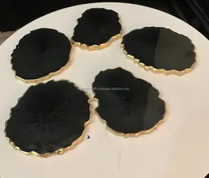 Elegant High Quality Customized Acrylic/Wood Coaster Tray Top Classic Black Mats <b>Pads</b> for <b>Coffee</b> Tea Cup Wedding Party Gifting - Product Image 1