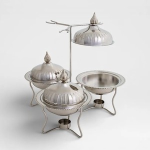 Ensemble chauffe-plats de luxe en acier inoxydable à trois bacs avec support pour la restauration hôtelière et l'utilisation sur table à manger - Product Image 2