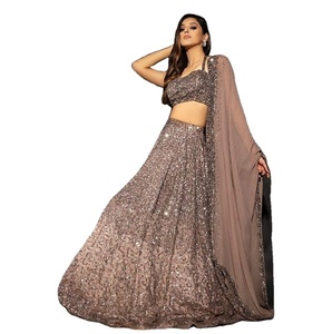 Ramp Ready Bright Color Heavy Embroidery Sequence Heavy Cancan Both Side Work <b>Blouse</b> Full Lehenga Flair for Adults' Wear - Product Image 1