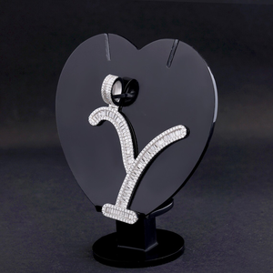 Pendentif lettre Y en moissanite, serti de pierres taille baguette, collier de luxe style hip-hop, bijou tendance - Product Image 3