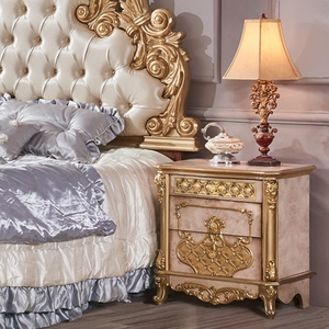 Royal Luxury Gold Carved Solid Mahogany Bedroom Set European Baroque Style <b>King</b> <b>Size</b> PU Leather Upholstered <b>Headboard</b> - Product Image 3