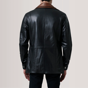 Best Quality Slim Fit <b>Mandarin</b> <b>Collar</b> Leather <b>Jacket</b> Men New Fashionable Windbreaker Waterproof Breathable Front Logo Sale - Product Image 4