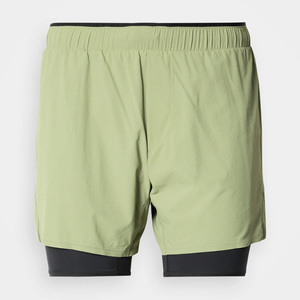 Men's Solid Green Double <b>Layer</b> Canvas Running Shorts Quick Dry Elastic Waist Drawstring Closure Back Logo Sporty <b>Mid</b> Rise - Product Image 4