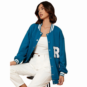 REBA SPORTS IMPEX <b>Women's</b> Blue Varsity <b>Jacket</b> <b>White</b> R Logo Front Pullover Collar Full Sleeve Lightweight Color Blocked - Product Image 6