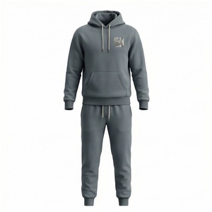 Conjunto Deportivo con Capucha para Hombre, Color Gris, Manga Larga, Color Sólido, Casual, Transpirable, Corte Regular, para Otoño, con Logotipo Frontal - Product Image 1