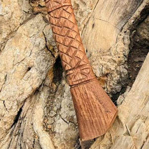 Decorative Industrial Viking <b>Axe</b> Carved Nordic Head Natural <b>Wood</b> Handle Carbon Steel Blade Traditional Norse Craftsmanship for - Product Image 4