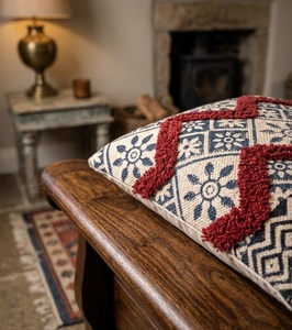 Funda de cojín hecha a mano con estampado de cresta de color carmesí, funda de almohada de algodón, decoración india bohemia para sofá, cama y hogar - Product Image 4