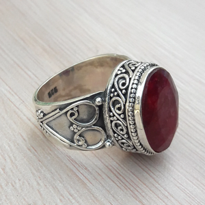 แหวนทับทิมวินเทจสไตล์โบราณแหวนพลอยทับทิมเครื่องประดับหรูหราสง่างาม - Product Image 2