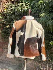 <b>Men's</b> Genuine Cowhide Leather <b>Jacket</b> Brown <b>White</b> Cow Print Western Ranch Coat Custom Wholesale Unisex Eco-Friendly Windproof - Product Image 2