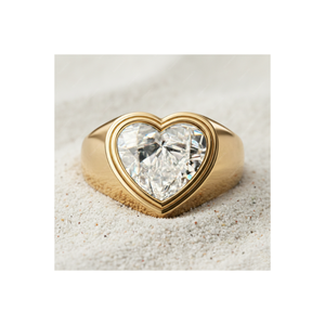 Bague de fiançailles et de fête en or massif 14 carats et platine, motif cœur de poker en diamant, pour homme et femme, certifiée - Product Image 1