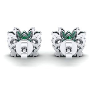 REYES Pendientes Personalizados de Oro Blanco Sólido de 14K con Moissanita y Esmeralda Verde, Joyería Fina, Regalos de Aniversario - Product Image 4
