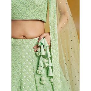 Lehenga Choli de Diseñador en Georgette Bordado con Hilo Verde Menta para Boda - Product Image 4