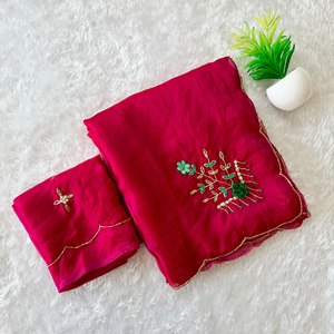 Sari en satin Khatli Work Royale Fandy, sari en satin fait main, sari de créateur de luxe avec broderies Dana pour un look élégant - Product Image 1