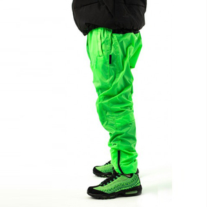 Pantalon de jogging pour homme vert fluo, taille élastique, séchage rapide, style urbain, poches latérales, tricoté mi-lourd, idéal pour le printemps - Product Image 3