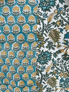 Women Modern Daily Teal Ivory Hand Block Print Cotton Maxi <b>Kaftan</b> Dress Sleeveless Wholesale - Product Image 4