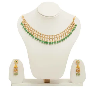 Traditional <b>Indian</b> Bridal Gold Plated Green Bead Choker Necklace <b>Set</b> with Pearl Drops Wedding <b>Jewelry</b> - Product Image 1