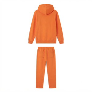 Conjunto deportivo naranja para hombre, sudadera con capucha y cremallera completa, pantalones deportivos de color sólido, ropa informal de otoño, sudadera con capucha y pantalones para hombre - Product Image 4