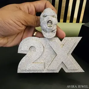 Pendentif Hip Hop de luxe unisexe en argent sterling massif 925 plaqué or jaune et or rose avec diamant Moissanite - Product Image 1