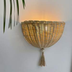 Delightful Half Moon Minimal Rattan <b>Sconce</b> <b>Light</b> Handwoven Rattan <b>Wall</b> Lamp Japandi Modern Rustic Home Decor - Product Image 6