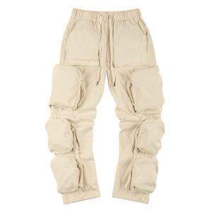 Pantalon cargo pour homme, gris clair uni, coton, taille mi-haute, coupe classique, style utilitaire, saison printemps - Product Image 3