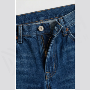Jean en denim coupe droite délavé foncé pour homme, taille mi-haute, en coton, style décontracté automne - Product Image 4