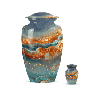 Modern Aluminium Urn Abstract Marble <b>Keepsake</b> Cremation <b>Ashes</b> Vase Round Memorial Sympathy Urn With Velvet Pouch - Product Image 3