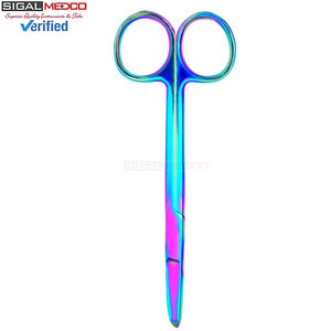 Suture Stitch Scissors 5 Straight German Steel Rainbow <b>Titanium</b> Coating Delicate Hook Tip Precision Surgical Manual - Product Image 3