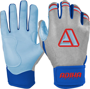 Premium Leather Batting <b>Gloves</b> Grey and Sky Blue Leather Padded Hook And Loop Closure Unisex Adult Training Adiha impex - Product Image 4