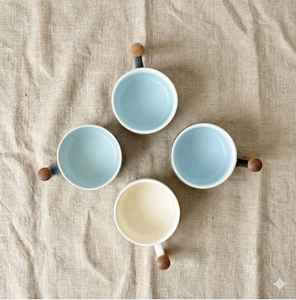 Tasse à cappuccino en céramique colorée personnalisée, style japonais, tasse à expresso en céramique brute avec poignée en bois, tasse à expresso en argile - Product Image 5